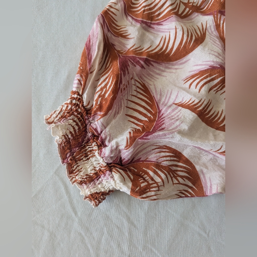 Anthropologie Button Front Linen Blend Tropical Print Dress - Picture 6 of 14